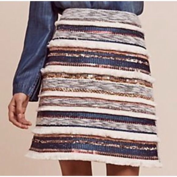 🧺Moulinette Soeurs Anthropologie Embellished Blue Mini Skirt w/ Sequins, size 6 - Picture 1 of 7